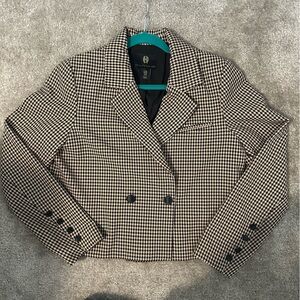 House of Harlow 1960 Brown Houndstooth Cropped Blazer Womens Size M Medium